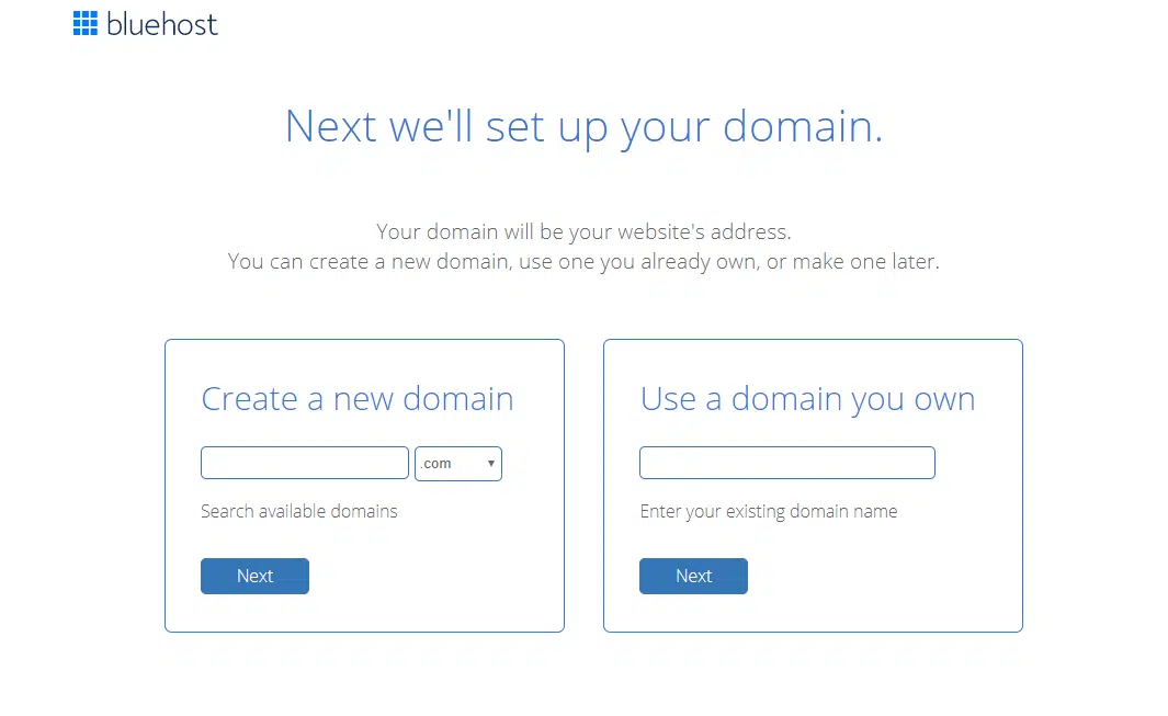 how to start a money making blog Bluehost choose a domain