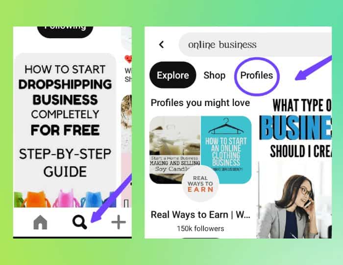 How to search people to follow on Pinterest Mobile