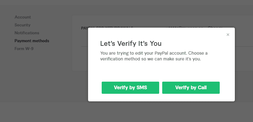 Fiverr payment method change verification popup
