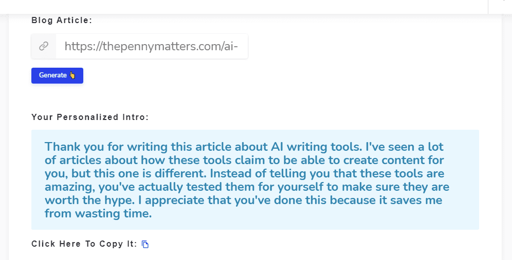 Writecream AI Email copy examples