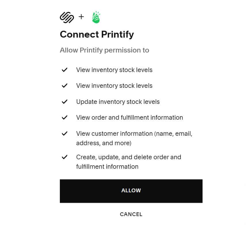 Allow Printify Squarespace Integration