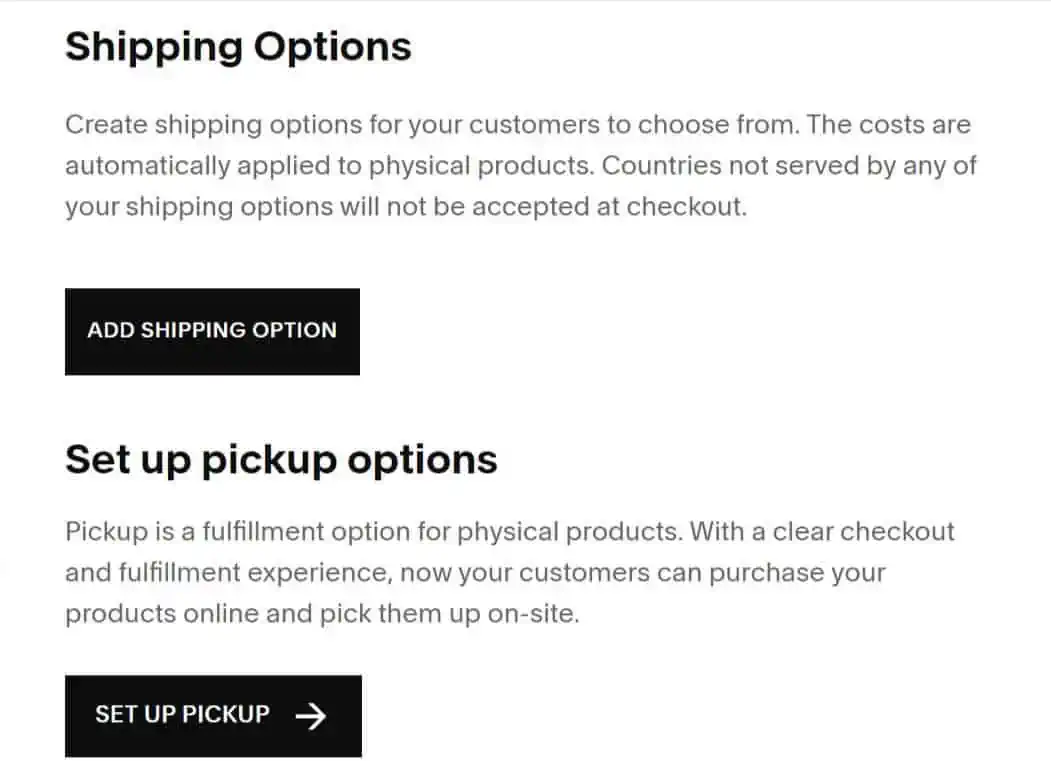 Squarespace shipping options