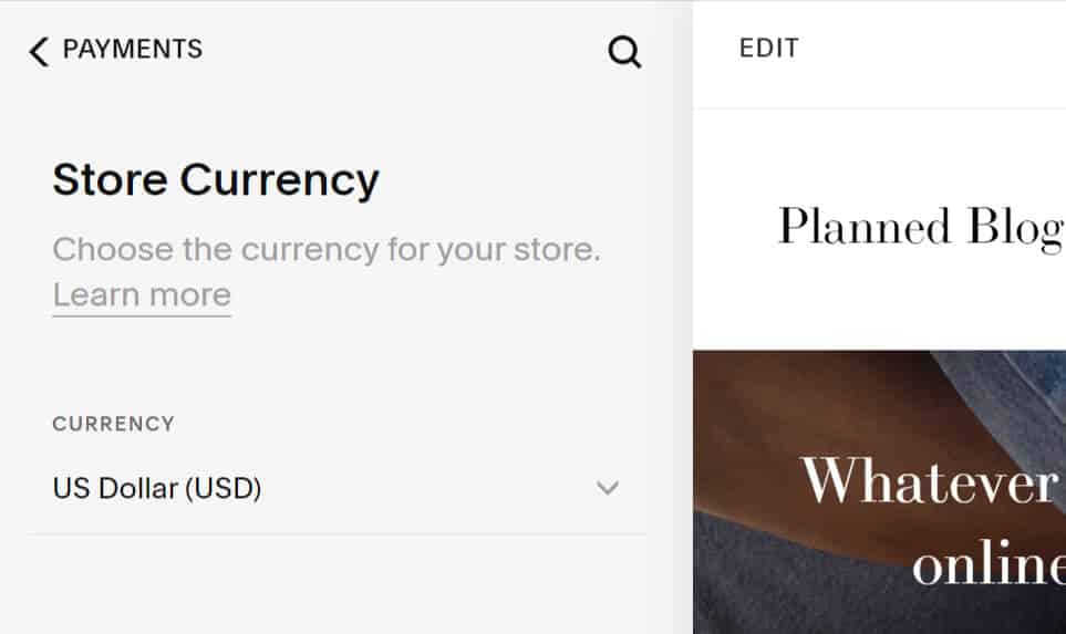 Squarespace store currency