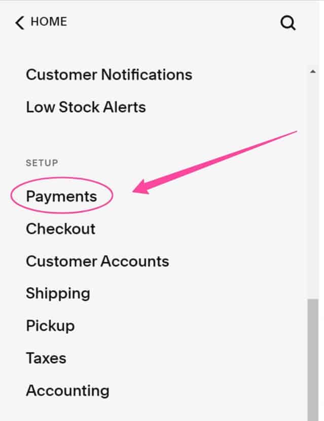 Squarespace store payments settings