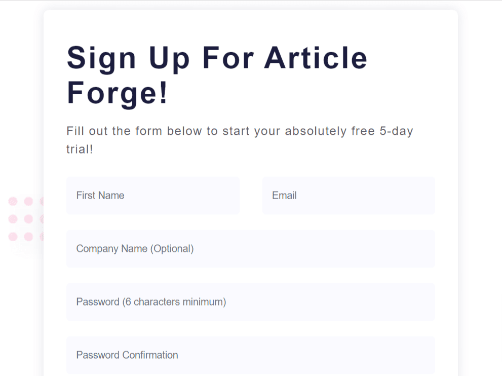 Article Forge Free Trial Signup Details