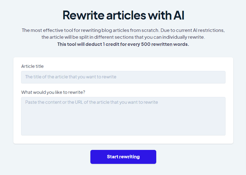 Enter Title & Content to Rewrite with Copymatic