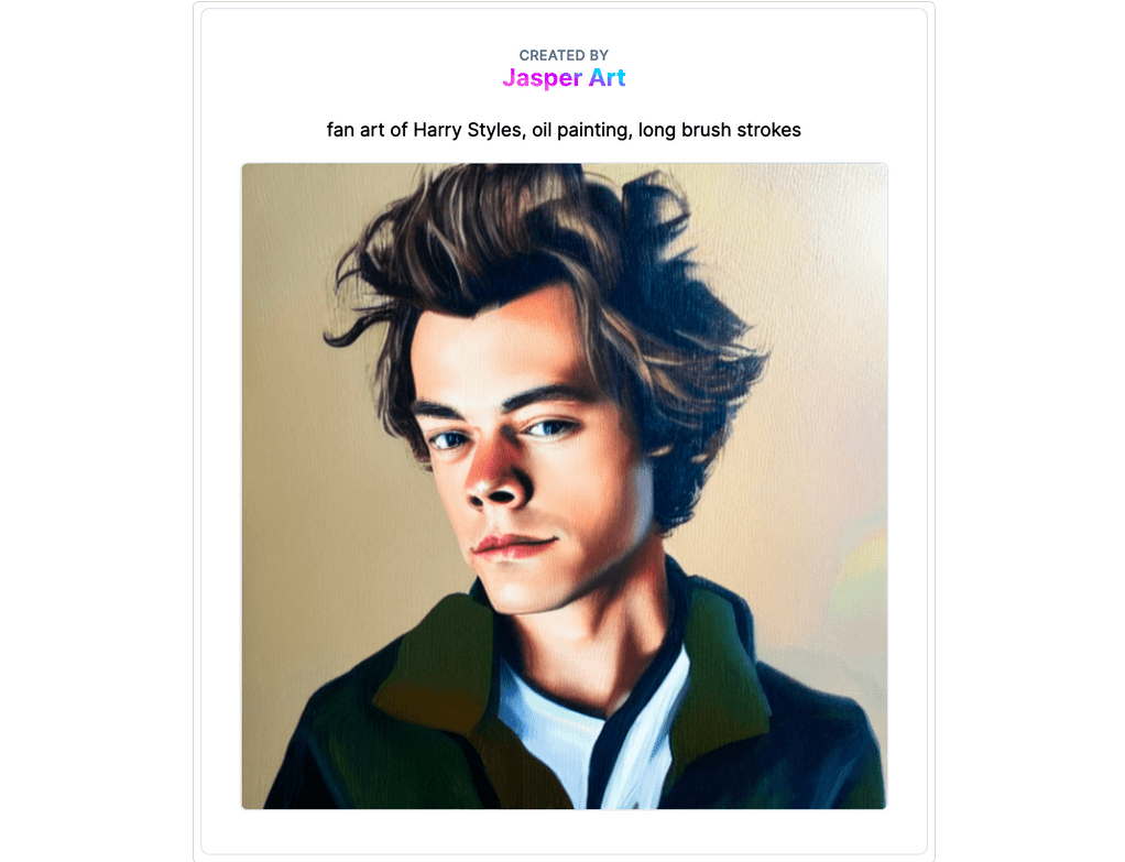 Jasper Art Generator Examples fan art of Harry Styles oil painting