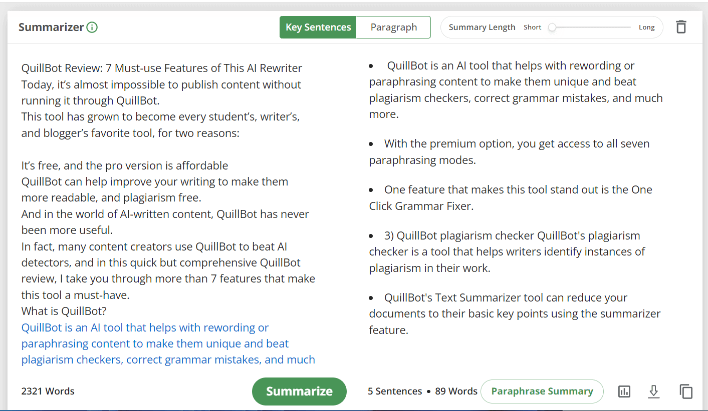 QuillBot Review AI Summarizer