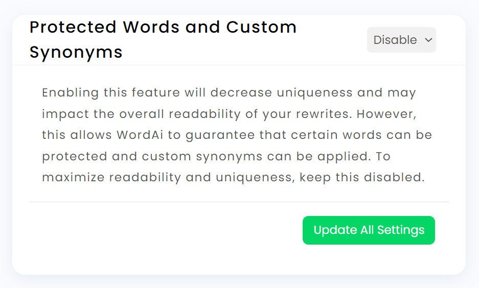 WordAi Review Feature Protected Words