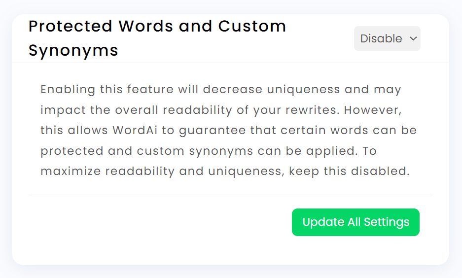 Ultimate WordAi Review: Fast and Easy Way to Rewrite Content Online WordAi Review Feature Protected Words