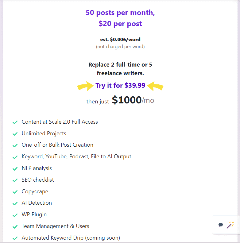 Content at Scale Pricing Scaling Plan