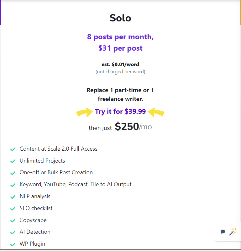 Content at Scale pricing Solo plan