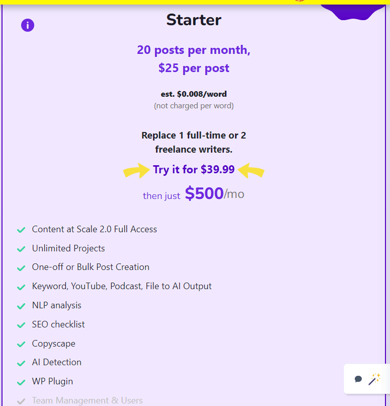 Content at Scale Pricing: Detailed Breakdown of the 5 Plans Content at Scale Starter Plan