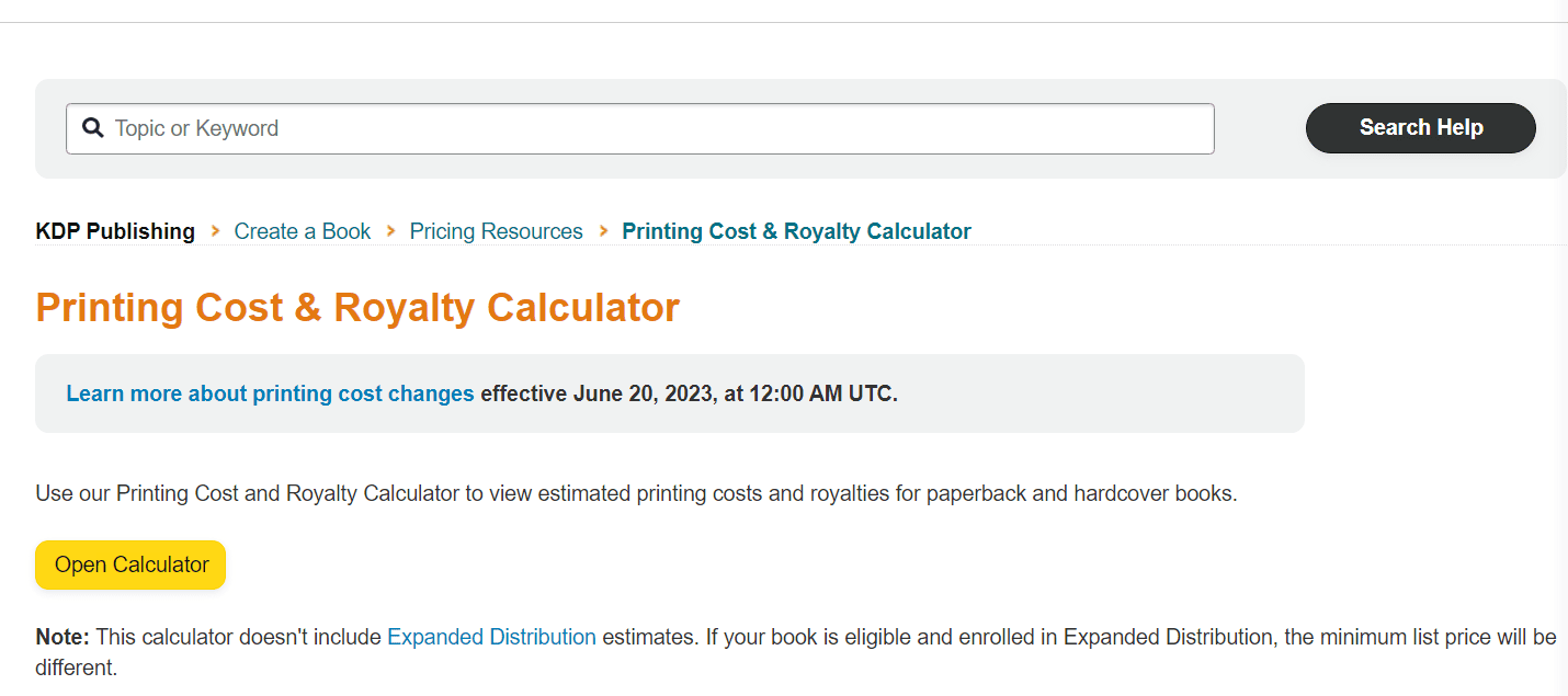 Printing cost and royalty calculator selling low content books on Amazon