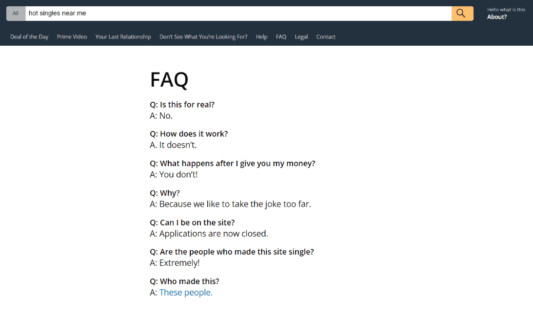 Amazon Dating weired website FAQs