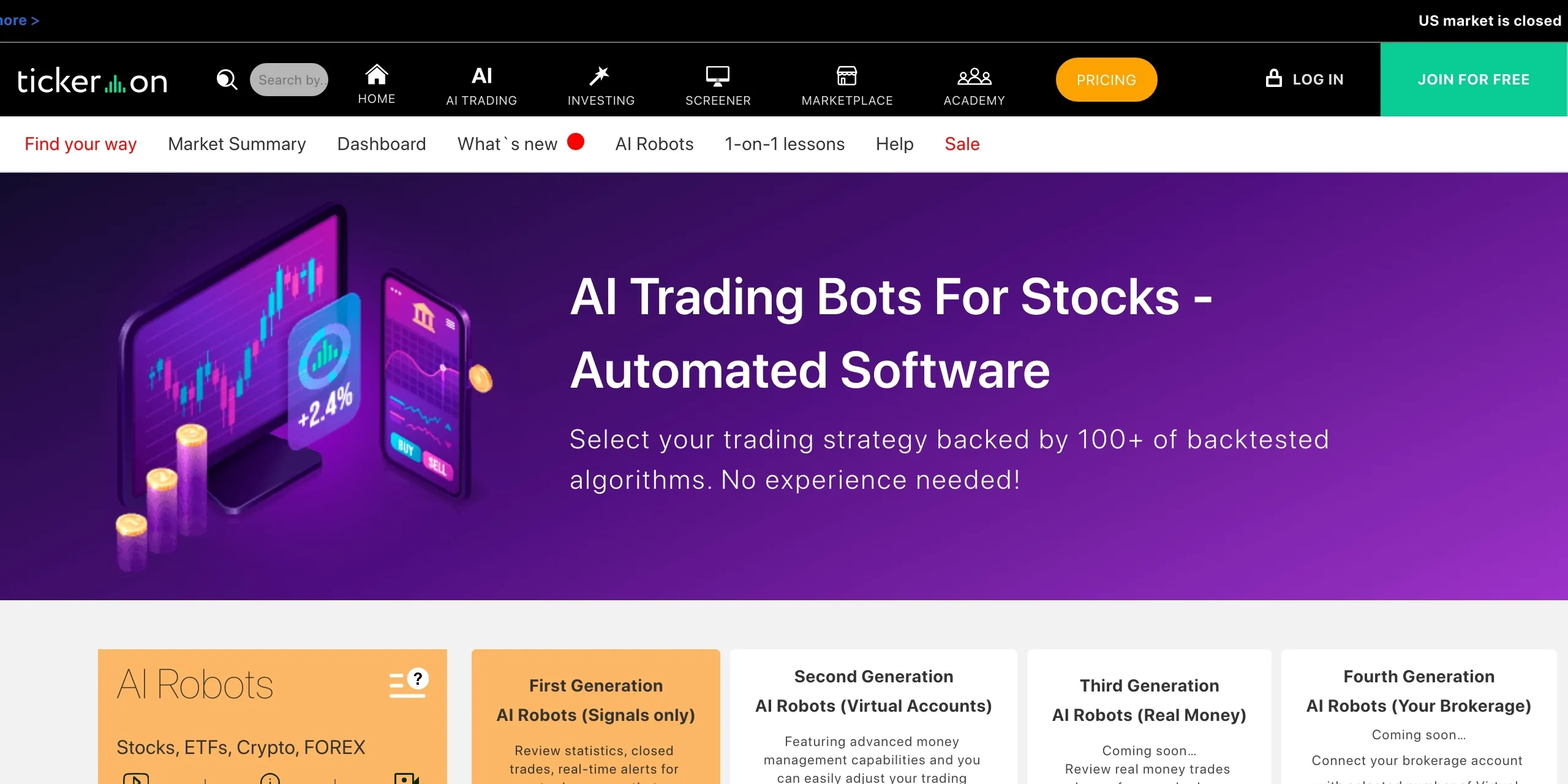 Tickeron AI trading bots